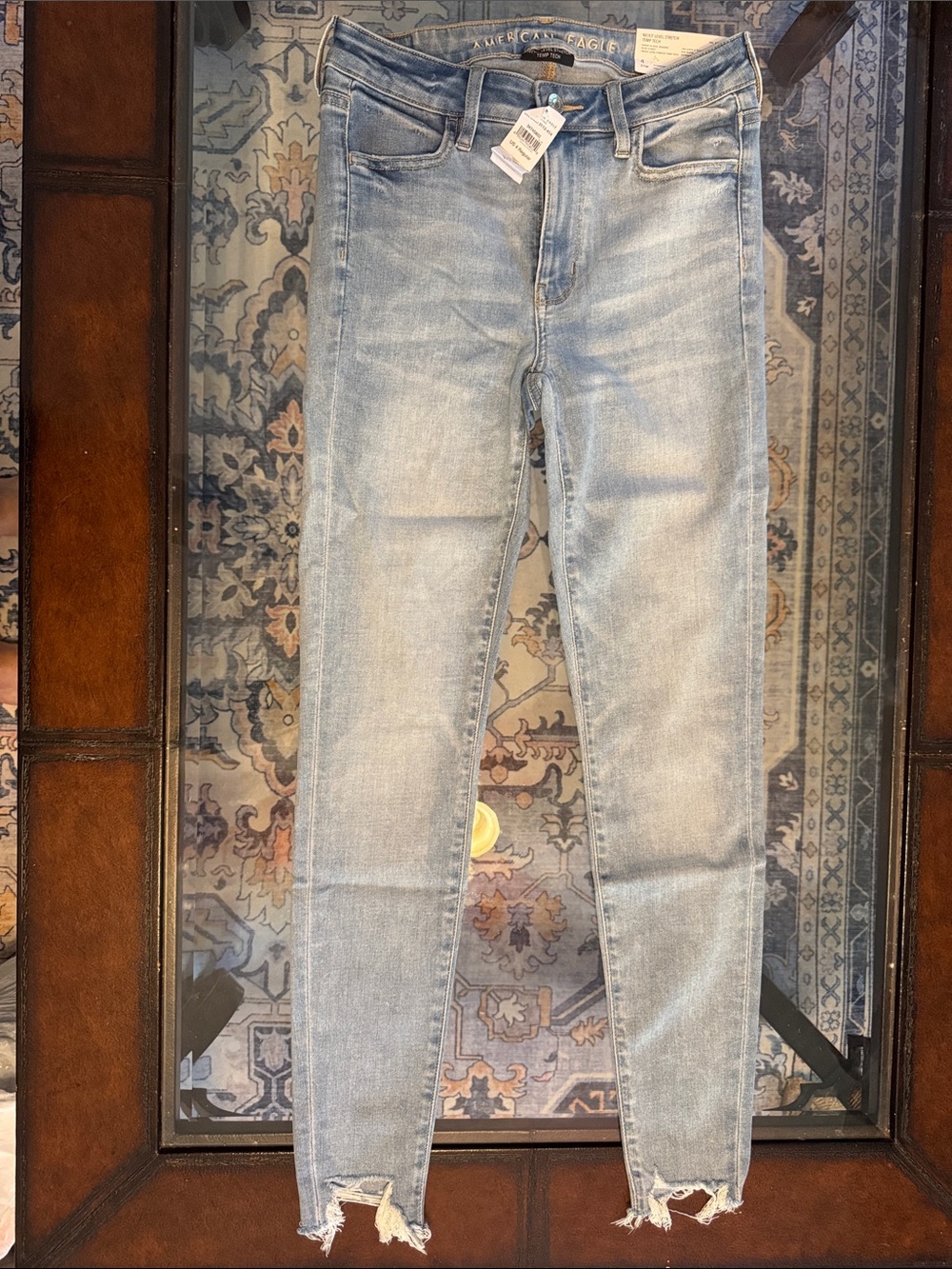 American Eagle Outfitters Light Blue Skinny Jeans with Raw Hem